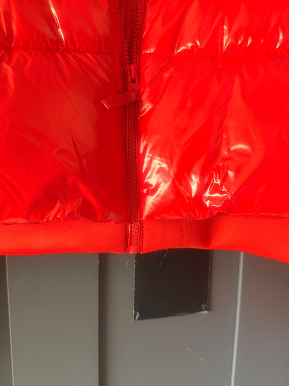 Shiny Cropped Red Puffer Jacket - Picture 5 of 7